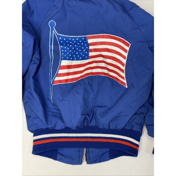 Vintage Bomber Jacket Size 6 Boy Blue American Flag Patriotic - Picture 9 of 16